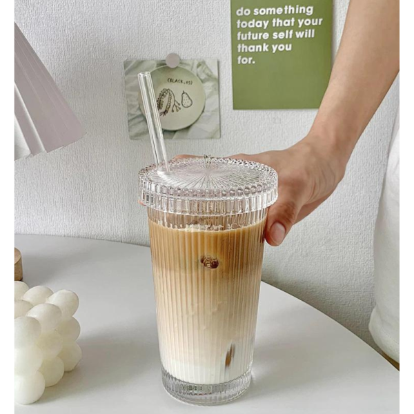 Simple Stripe Glass Coffee Mug – 400ml Transparent Cup with Handle for Hot or Cold Drinks - Image 6