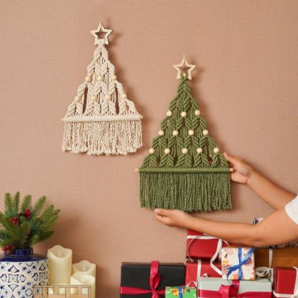 Boho Macrame Christmas Tree Wall Hanging Tapestry, 2PCS